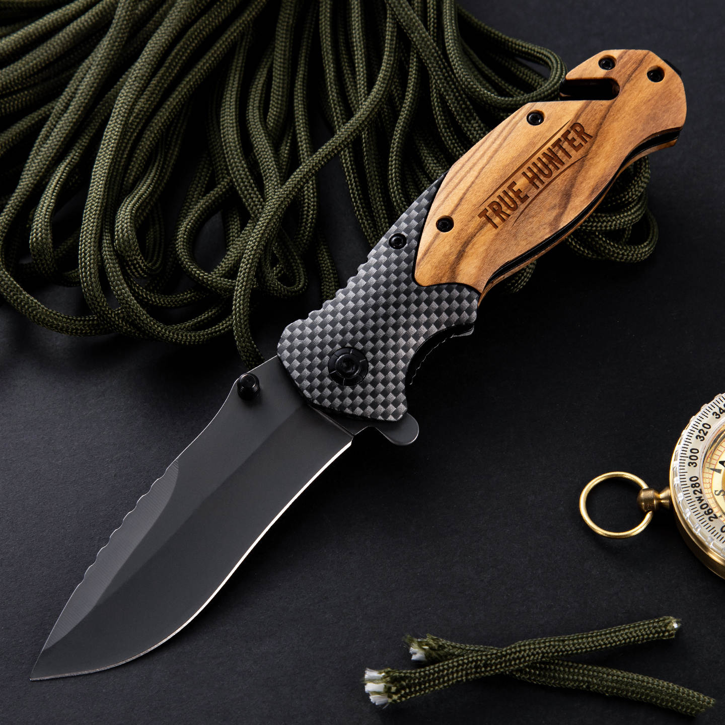 True Hunter Folding Olive Wood Pocket Knife
