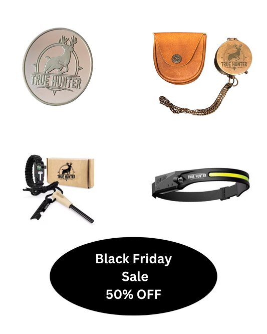 Lucky Coin, Brass Compass, Flint & Steel, and LED Headlamp