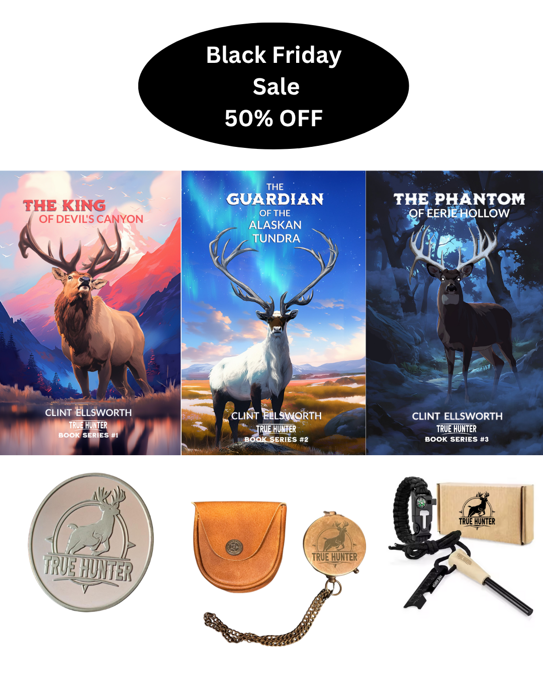 Books 1, 2, 3 PLUS  Lucky Coin, Brass Compass, and Flint & Steel