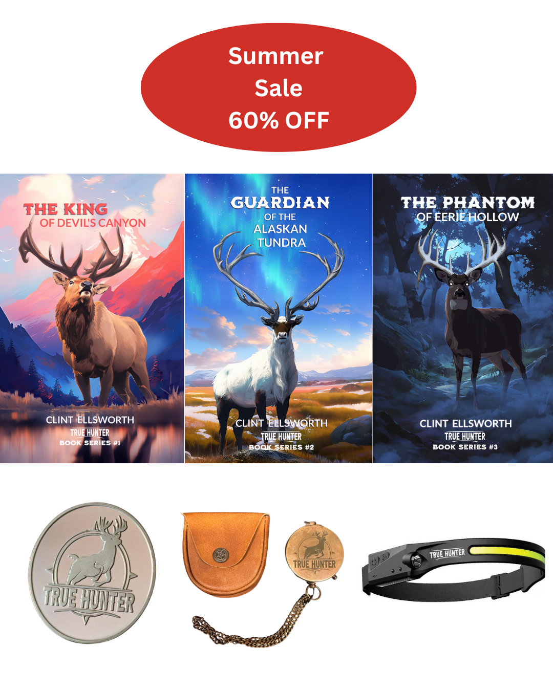 Books 1, 2, 3 PLUS Lucky Coin, Brass Compass, and LED Headlamp