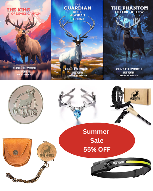 Books 1, 2, 3 PLUS Lucky Coin, Antler Ring, Flint & Steel, Brass Compass, and LED Headlamp