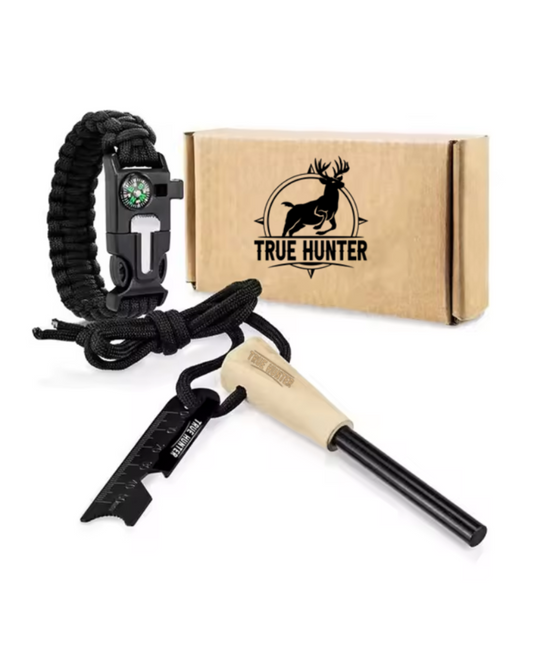 True Hunter Flint & Steel with BONUS  Paracord Compass Bracelet